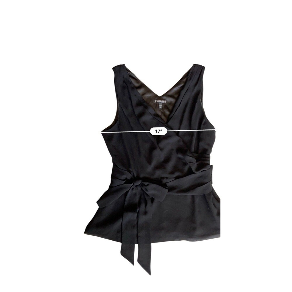 Express‎ Womens Faux Wrap Top Size L Black Lined Fitted Tie Editorial Office - Picture 11 of 13